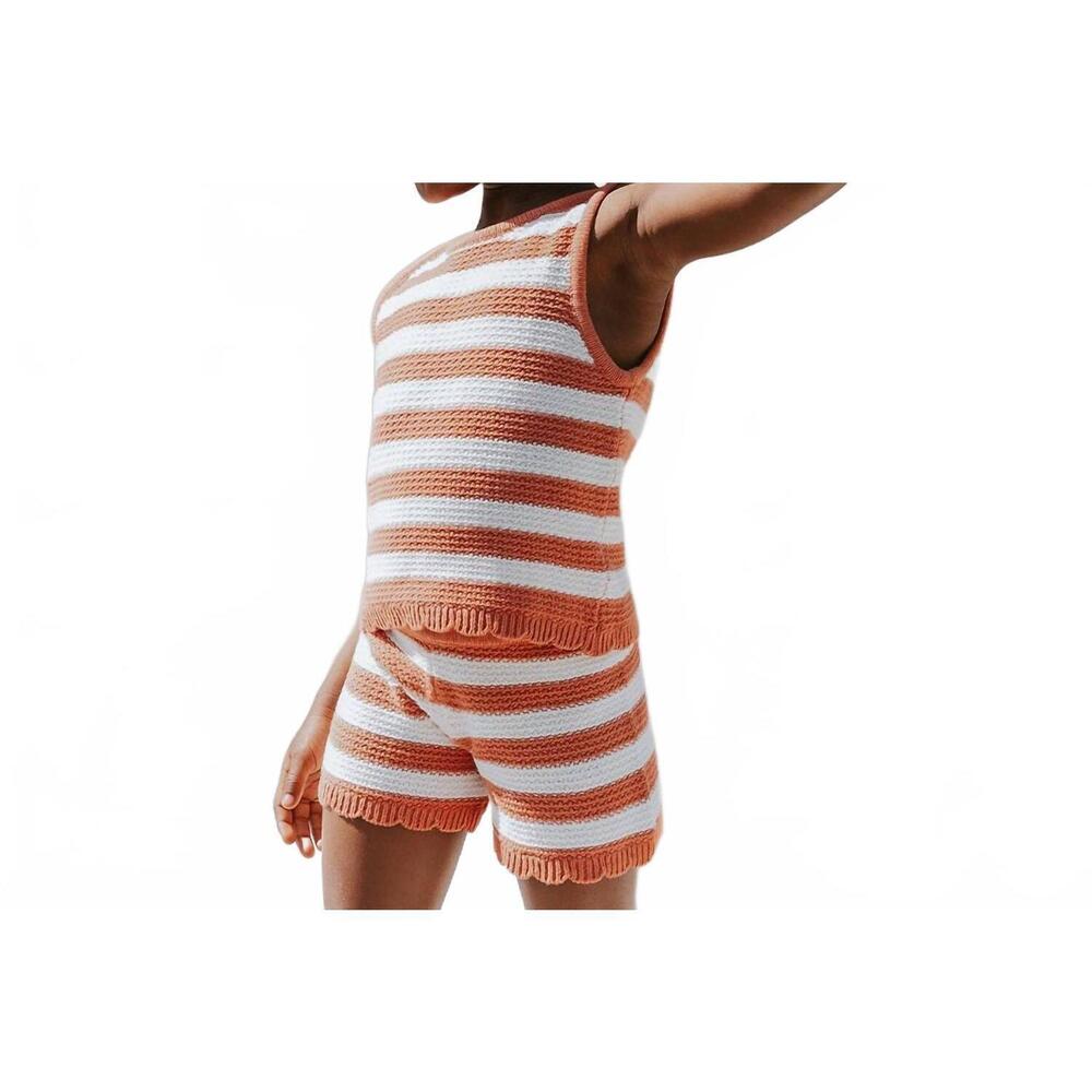 NEW MILES THE LABEL kid's striped crochet knit tank top in apricot & birch